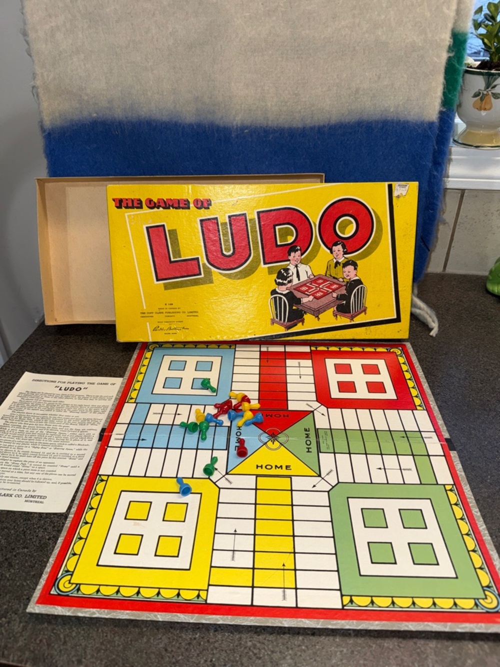 Vintage Parker Bros The Game of Ludo Board Game - Bright Yellow Box